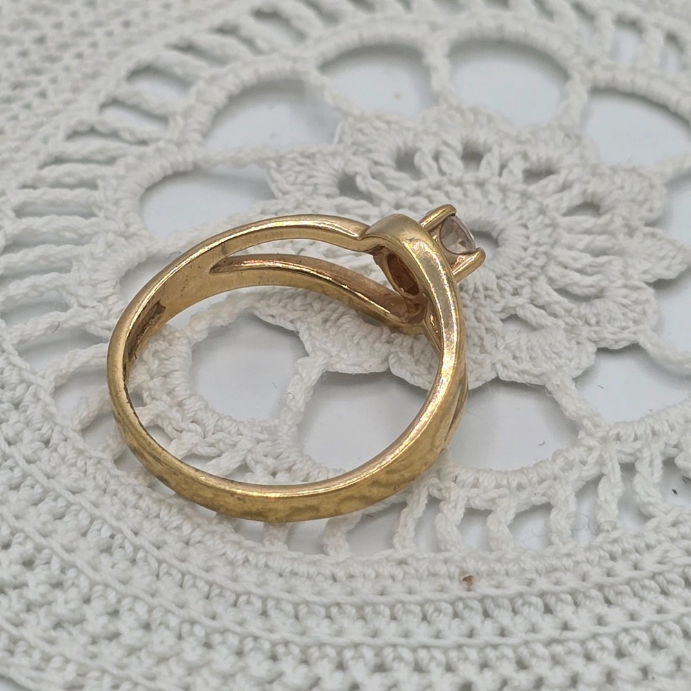 Vintage Estate Solitaire Ring Size 7.5 Cocktail Gold tone Rhinestone Korea B - Picture 5 of 9